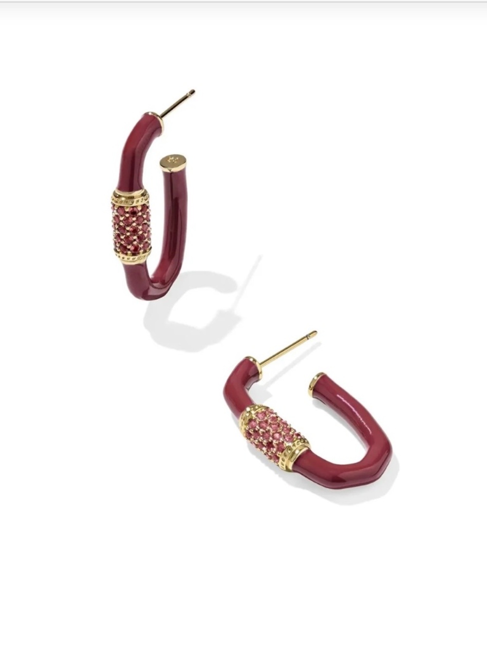 Kendra Scott Emery Gold Enamel Hoop Earrings in Burgundy Crystal
